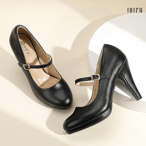 IDIFU IN4 Mary Jane Shoes Platform Closed Toe Heels High Stiletto Round Toe Women's Pumps Comfortable Dress Shoes for Women Wedding Prom Office Bridal Formal Bridesmaid Trendy Pumps Shoes4