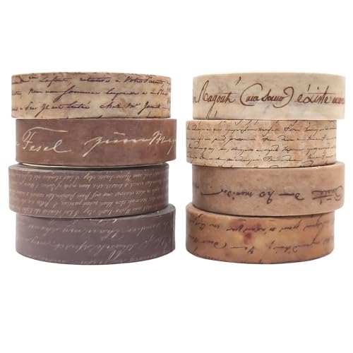 XETHI Lot de 8 Rouleaux Washi Tape Vintage Esthétique | Ruban Adhésif Décoratif Masquage Fin 1cm à Motifs Antiques pour Scrapbooking, Création de Cartes...