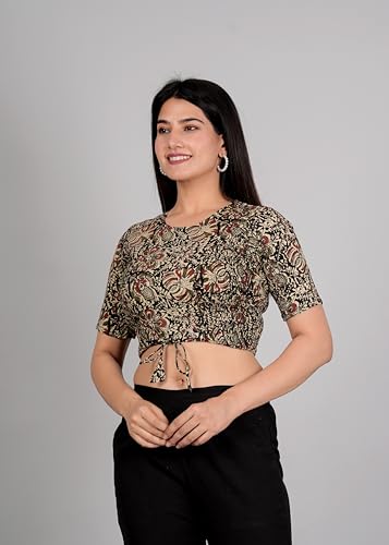 Image of Yash Gallery Women's Cotton Zig-Zag Printed Regular Regular Fit Short Sleeve Blouse