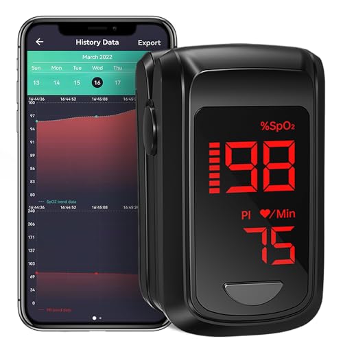 HOLFENRY Pulsioxímetro de dedo con Bluetooth, Oximetro dedo Profesional con Pantalla OLED, Medidor saturacion oxigeno en sangre SPO2 y Pulso BPM - Pulsometro para Niños y Adultos (Negro)
