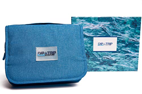 Dip a Trip Toiletry Bag for Men and Women with Premium Gift Box - Travel Makeup Organizer - Compact Cosmetic Bag - Hanging Shower and Bathroom Bag with Durable Hook - Elegant Beauty Toiletry Kit
