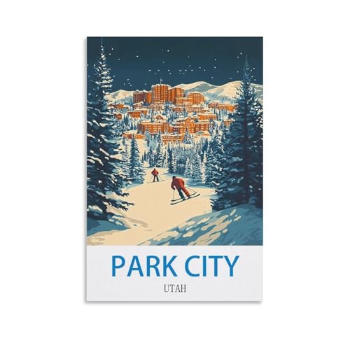 Poster Park City Utah vintage 50x75 cm idéal pour salon style chalet