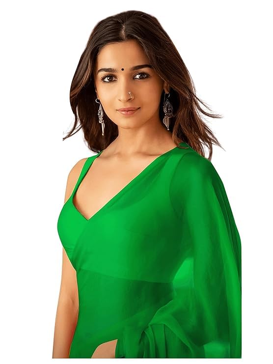 ZITRO Store Women's Plain Pure Georgette Saree With Unstitched Blouse Piece (Rocky Aur Rani Ki Prem Kahani Alia Bhatt Saree)