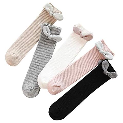 CHAYANG 5 Pairs Bow Baby Girls Knee High Socks Cotton Toddler Girls Socks For 1-4 Years Cover