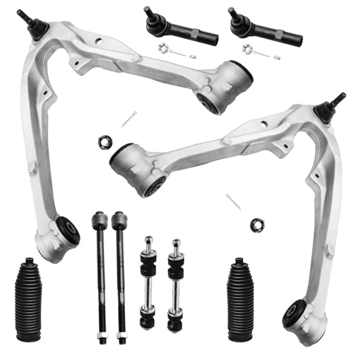 Image of Detroit Axle - 10pc Front End Kit for 2007-2013 Chevrolet Silverado 1500 GMC Sierra 1500 Suburban Tahoe Avalanche Yukon Escalade ESV EXT, 2 Lower Control Arms 4 Tie Rods 2 Sway Bar Links 2 Boots
