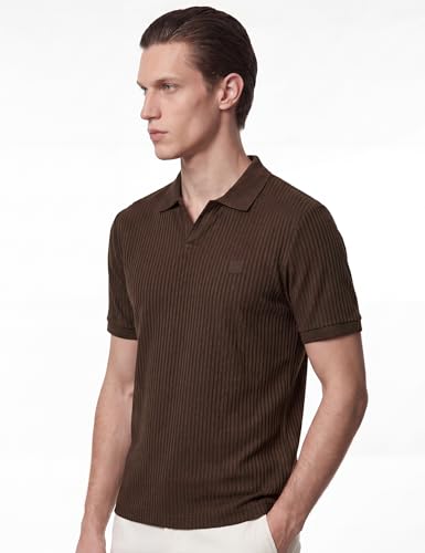 Image of DAMENSCH Men Striped Texture, Cotton-Rich Comfort, Easy Regular fit, Solid Colours Striped Polos