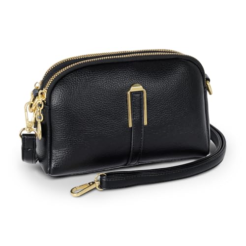 EXTREE Quilted Crossbody Bag, Trendy Design Shoulder Purse B009-black-gold