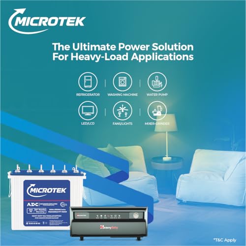 Image of Microtek Inverter with Battery Combo for Home, Office & Shops | Heavy Duty UPS 1550-vTURBO 12V Digital Wave 1250VA + M2003624TT 200Ah Inverter Battery |Warranty: 3Years(Inverter)&5Years(Battery)