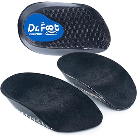 Dr. Foot Plantar Fasciitis Relief Inserts, Gel Heel Cups For Heel Spurs, Heel Pain, Arch Support or Ankle Pain, Foot Orthotic Insole Shock Absorption Heel Cushion Pads For Men and Women (Large, Black) Cover
