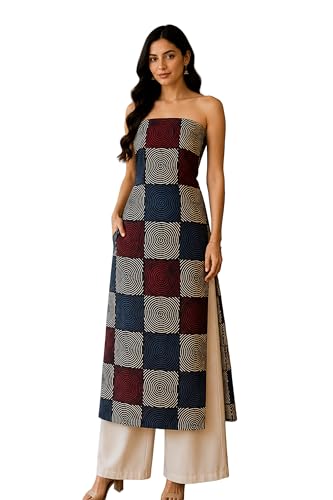 Image of Ethnics of Kutch Womens's Ajrakh Modal Silk Natural Dye Hand Block Print Unstitched Kurta Fabric