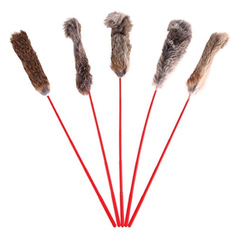 Laspi 5pcs Funny Elastic Plastic Long Pole Plush Feather Tease Cats Stick Pet Toy Cover