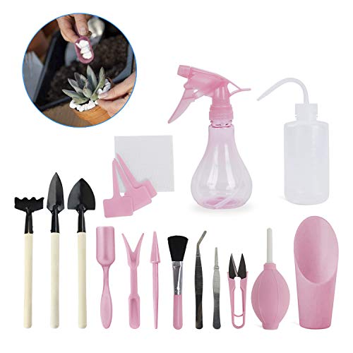 多肉植物工具 室内ミニ園芸用品 ガーデンツール 観葉植物 栽培 植物移植 多機能 庭造り手工具 園芸用品 熊手 ピンセット 鉢植え観葉 ハサミ サボテン栽培 多肉植物工具 ハンドスコップ (16点セット)のサムネイル