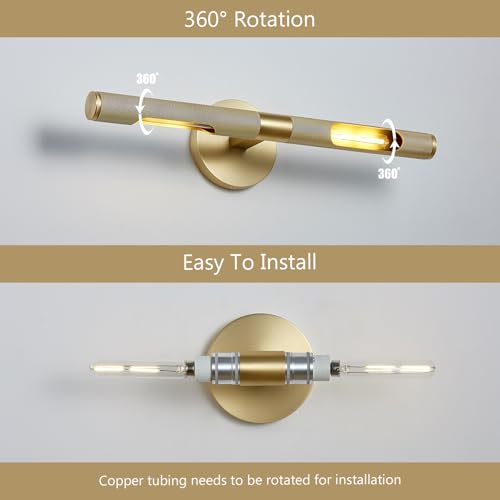 Image of 19 inch L Picture Light Dimmable Vanity Bathroom Light Rotatable 360 Wall Sconce Lights for Pictures Art Gallery Painting Frame,Include Bulbs,Brass 19 inch L x 1.38 inch D