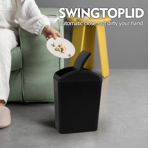 Image of 4.5 Gallon Plastic Swing Top Garbage Bin, Slim Trash Can with Lid for Kitchen, Office, Bedroom, 1 Pack(Black)