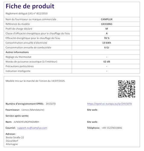 CAMPLUX Climitech 4 Gasdurchlauferhitzer Erdgas 12 L/Min, Indoor Gasdusche für Küche/Bad, 20 mbar, LPG, GX318NG