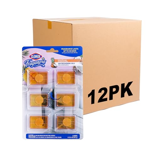 Image of Clorox Fraganzia Adhesive Air Freshening Gels in Island Escape | No-Plug, Battery-Free Air Freshener for Garbage Cans & More, Air Freshener Units, 6 Count - 12 Pack