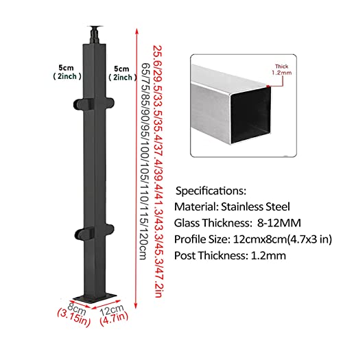 NEZIH Glasgeländerpfosten Für Innentreppen, Quadratisches Glasgeländer Mit Glasklemmen Für Balkongeländer Gazebo Porch – Bild 4