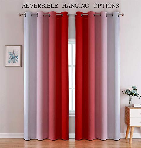 Image of G2000 Blackout Curtains & Drapes for Bedroom Living Room 84 Inches Long Red and Greyish White Room Darkening Window Treatments Ombre Thermal Insulated Light Blocking Grommet Backdrop Curtains 2 Panels