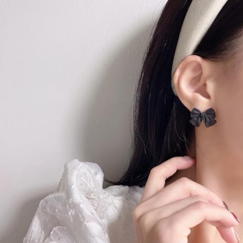 Black Clip On Earrings for Women Bow Tie Earrings Non Piercing Jewelry2