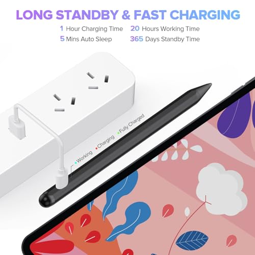 Image of JAMJAKE Stylus Pen 2X Fast Charge Active Pencil Compatible with 2018-2025 Apple iPad Pro 11 inch /12.9 inch /M4, iPad Air 3 /4 /5 /M2 /M3, iPad 6-11, iPad mini 5 /6 Gen-Black
