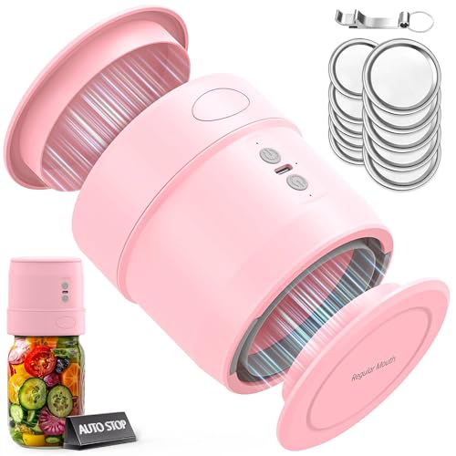 EASYERA Electric Mason Jar Vacuum Sealer, Upgraded Dual-Head Auto-Stop Vacuum Sealer, Fits Wide & Regular Mouth Jars | Quiet, Portable & Rechargeable for Food Storage, Easy & Save Time