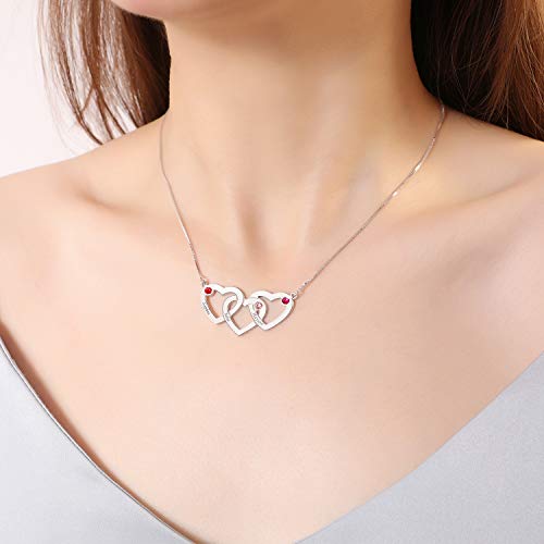 Personalized Intertwined Hearts with 1-5 Birthstones Mother Name Necklace Custom Engraved 1-5 Names Pendant Necklace Jewelry Gift for Mom Grandma3