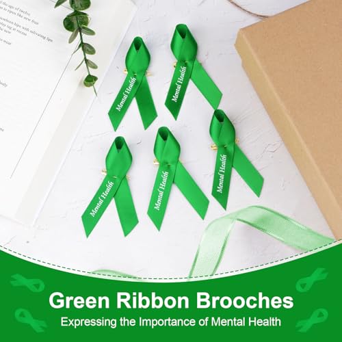 CRAFFANCY 200 Pcs Green Mental Health Awareness Ribbons with Safety Pins - Image 3