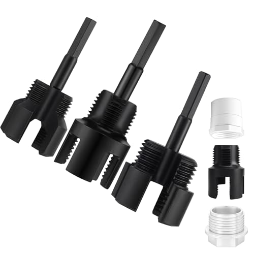 Image of 3 Pcs Pipe Thread Cutting Tool Integrated Internal & External Pipe Threading Tool Electric Drill Compatible PVC Tube Threader Kit, 1 /2 inch, 3 /4 inch, 1'' Tube Size Rethreading Kit (3 Sizes, Black)