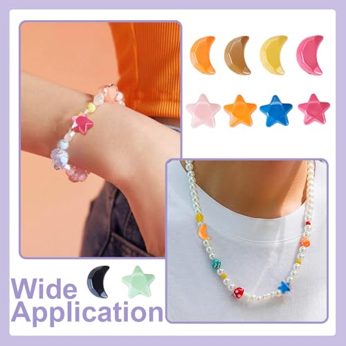 Crafans 20pc Moon Star Acrylic Faceted Spacer Beads - Opaque Colorful Star Acrylic Beads for DIY Necklace, Keychains & Jewelry Making - Image 3
