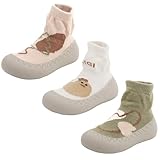 Maeau 3 pares de zapatos antideslizantes bebé niña calcetines zapatillas recién nacido calcetines transpirables primavera otoño dibujos animados algodón bebé primer paso 0-4 años, 18-24 meses