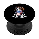 Beagle portant un drapeau américain patriotique des États-Unis PopSockets PopGrip Interchangeable