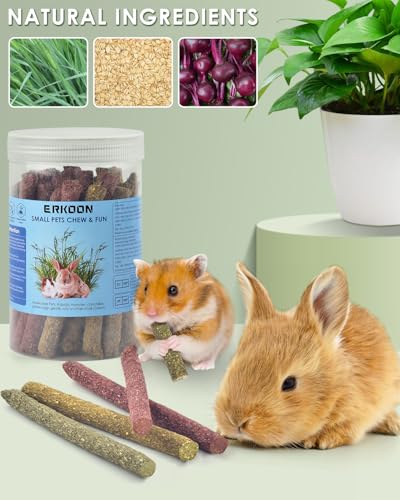 Timothy Heu Sticks,ERKOON 38 Stück Kaninchen Spielzeug Karotten Rosengraskuchen Zahnpflege Molar, Chinchillas Spielzeug Kauspielzeug für Kaninchen, Meerschweinchen, Hamster, Chinchilla