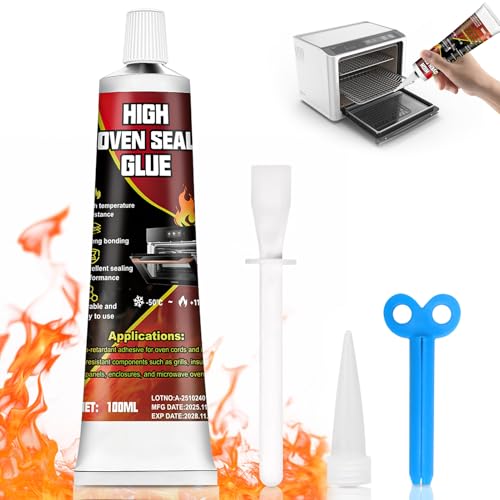 HONTAOK Hochtemperaturkleber, Hitzebest&auml;ndiger Kleber f&uuml;r Ofen, Backofen Kleber, Silikon Hitzebest&auml;ndig 1000 Grad, Geeignet f&uuml;r Backofen, Herd, Mikrowelle, 100ml
