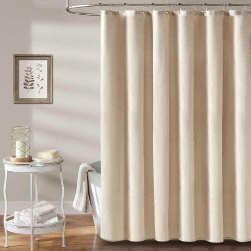 Rideau de douche aspect lin BTTN imperméable et lesté textile premium