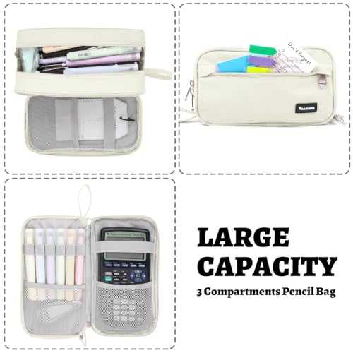 Image of Pencil Case Big Capacity Pen Pouch Large Storage Holder Marker Pen Bag Durable 3 Compartment School Office Desk Organizer Portable Cute Zipper Stationery for Kids Teen Student Boys Girls Adults