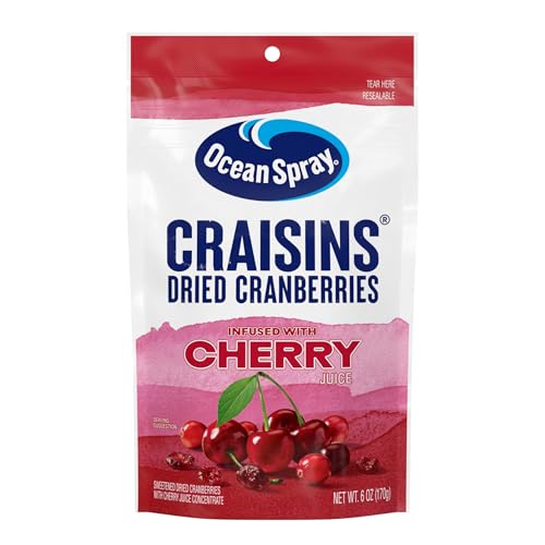 Image of Ocean Spray Craisins Sweetened Dried Cranberries, Cherry Flavored, 6oz Pouch