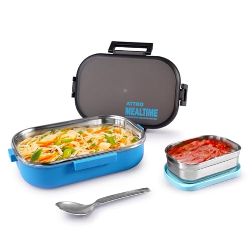 ATTRO Meal Time Stainless Steel Insulated Lunch Box with Small Container Airtight Leak-Proof Perfect for Office, School, Picnic, 800 ml - Sky Blue (B0BC9H53LW) Amazon Price History, Amazon Price Tracker