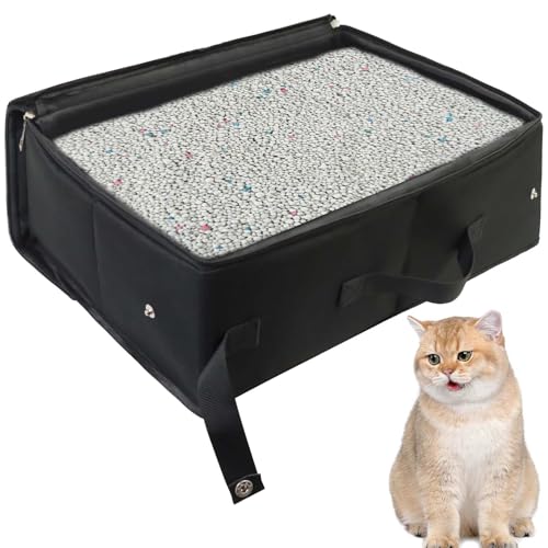 Lettiera portatile per gatti con coperchio, 40 × 32 × 15 cm, pieghevole, impermeabile, con manico, utile per animali domestici, per viaggi all'aperto, uso domestico, campeggio (nero)