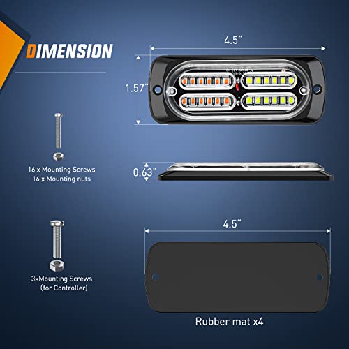 Image of Nilight 4PCS LED Strobe lights 12V Sync Feature Amber White 24LED Emergency Hazard Warning Lights with Controller Hard Wire or Cigarette Lighter Plug for Car Truck RVs Campers