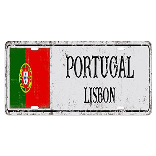 CowkissSign Portugal Flag Metal Sign Lisbon Decorative Metal National Flag Country Souvenir Vintage 6x12inch Gift to Women Men
