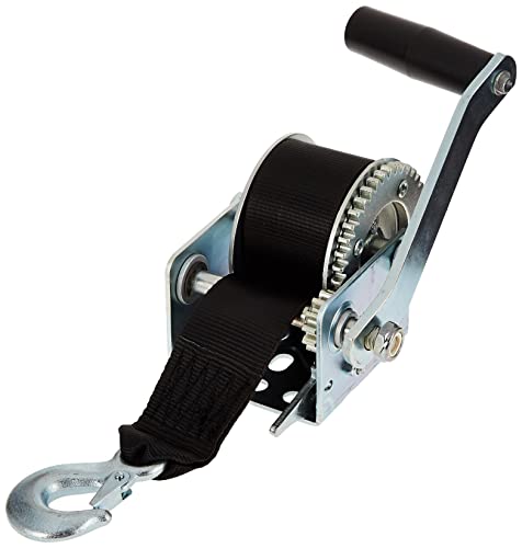 Reese Towpower 7019400 Boat Trailer Winch, 600 lbs. Capacity, Single-Speed Hand Crank Winch, High-Performance Zinc Finish, 15 Foot Strap