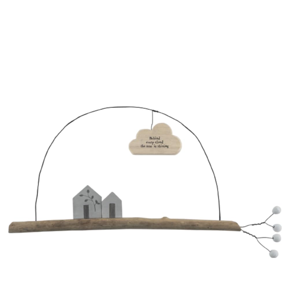East Of India Brown Wooden Twig Hanger - Behind Every Cloud The Sun Is Shining - Gift Keepsake Rustic Gift