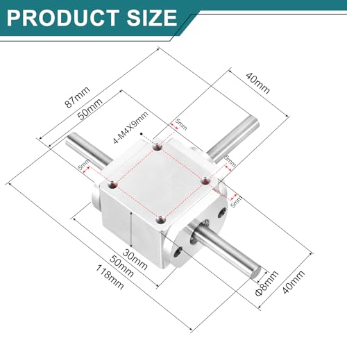 QUARKZMAN Getriebe 90 Grad Rechtwinkel Kegelgetriebe 1:1 Vorwärts Doppelausgangswelle 1 Modul 20 Zähne Kegelrad Aluminiumrahmen Einfaches Mechanisches DIY Modul 8mm Welle 118x87x30mm(LxBxH)