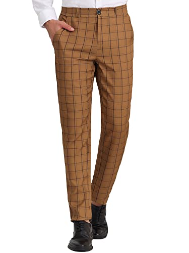 Lars Amadeus Men's Business Plaid Pants Casual Slim Fit Checked Dress Trousers