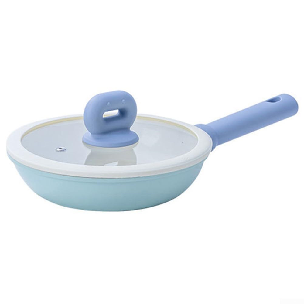 Bratpfanne 24cm Blau Schmiedeeisen Antihaftbeschichtung Wok Pfannenwender für Induktion Gasherd Kochgeschirr Küche(C+cover)