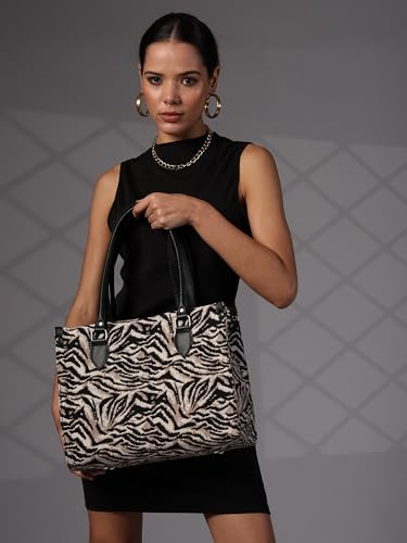 Image of ENSAC Cotton Tote Bag for Women, Stylish Handbag for women with Zip Closure | Fit for Office Bag, College, Travel Use | Handcrafted in India