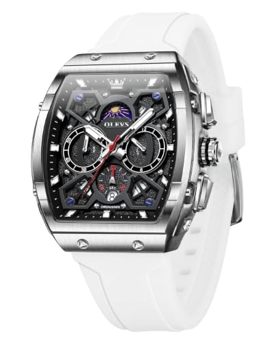 OLEVS Watch for Men Chronograph Analog Quartz Original Stylish Mens Watches 3ATM Waterproof Square Large Dial Branded Wrist Watch for Man White - Image 2