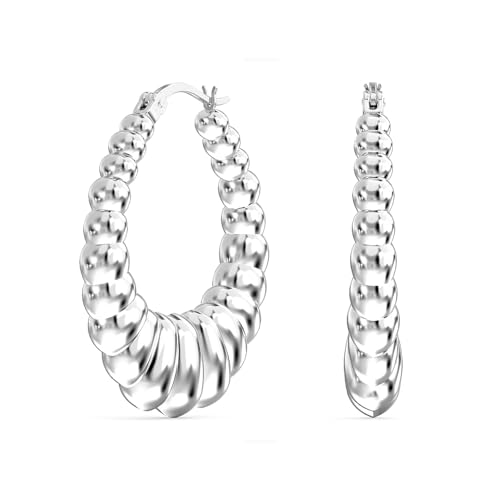 LeCalla 925 Sterling Silver Chunky Hoop Earrings | Lightweight Classic Handmade Electroform Hollow Hoops | Italian Design Shrimp Earrings Hoop for Women3