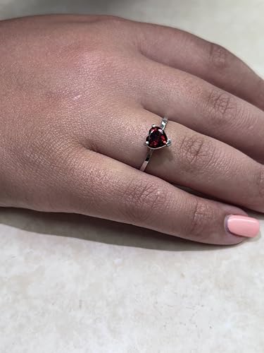 925 Solid Sterling Silver Heart-Shaped Genuine Garnet Ring for Women - Solitaire Engagement Ring - 1.2 Carat Red Heart Ring in 4-12 Ring Sizes - January Birthstone Rings for Women - Garnet Jewelry Gift For Her3