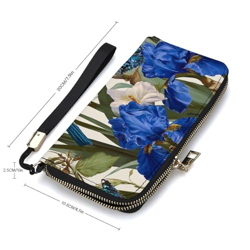 Botanical Blue Birds And Butterflies PU Leather Clutch Long Bifold Wallet, Coin Purse Credit Pass Case, Durable Card-Holder Money Storage for Women Men2